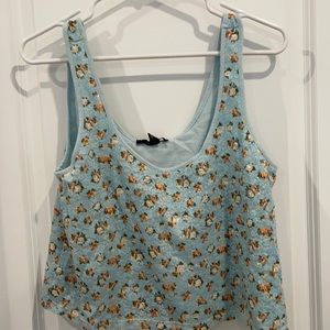 ⭐️2/$6 - Forever 21 baby blue floral crop tank top size M